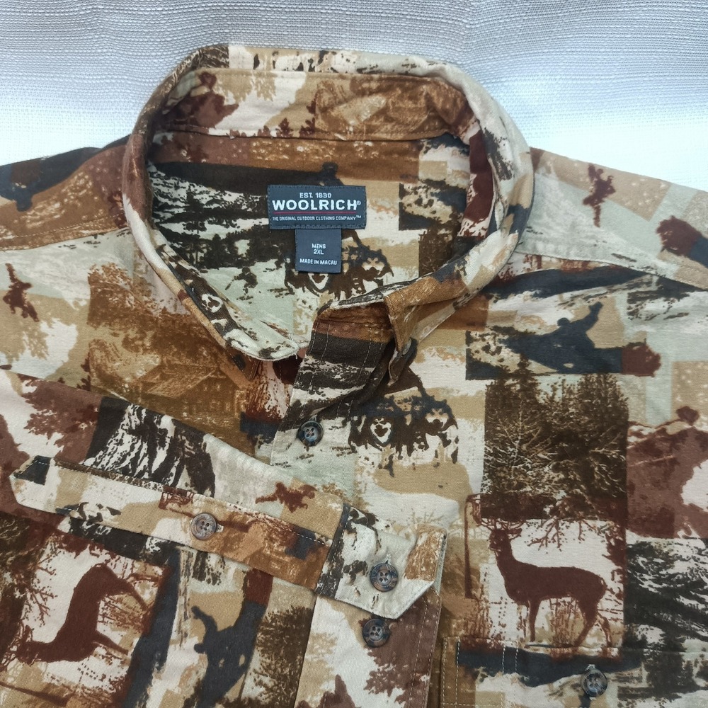 Vintage Woolrich Men's 2XL Chamois Flannel Shirt Elk Deer Hunting Ranch Gorpcore
